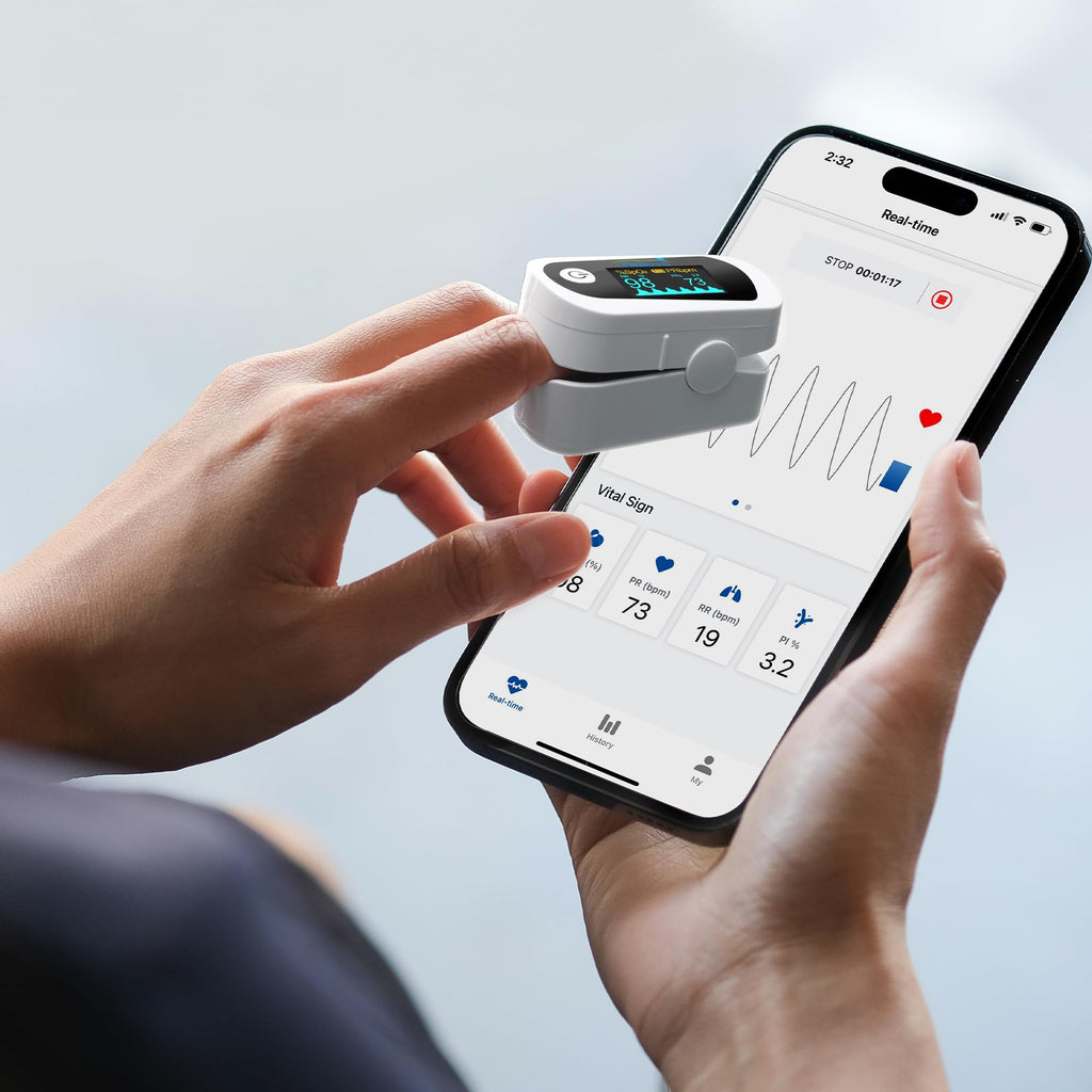 Innovo iP900BP-B Fingertip Pulse Oximeter, Blood Oxygen Monitor with Free App, Plethysmograph, and Perfusion Index (with Bluetooth)