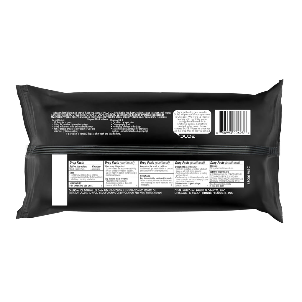DUDE Wipes Fragrance Free Hemorrhoid Flushable Wipes - 3 Pack (144 Count) - Extra-Large, Medicated with Witch Hazel for Soothing Relief - Septic and Sewer Safe