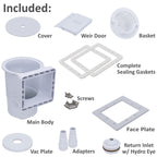 Rx Clear Heavy Duty Standard Complete Thru-Wall Skimmer Kit for Above-Ground Swimming Pool | Made of Non-Corrosive Abs Plastic | Chemical Resistant | White