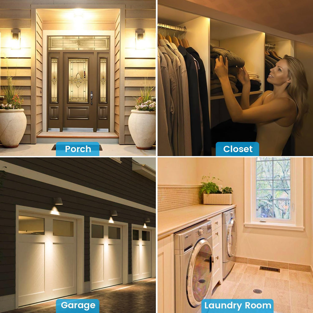 Aovpex Motion Sensor Light Bulbs, Dusk to Dawn, 13W 100W Equivalent, Movement Activated Security LED Bulb, 2700K Warm White, for Outdoor Indoor, Porch Garage Basement Hallway Closet, 4 Pack
