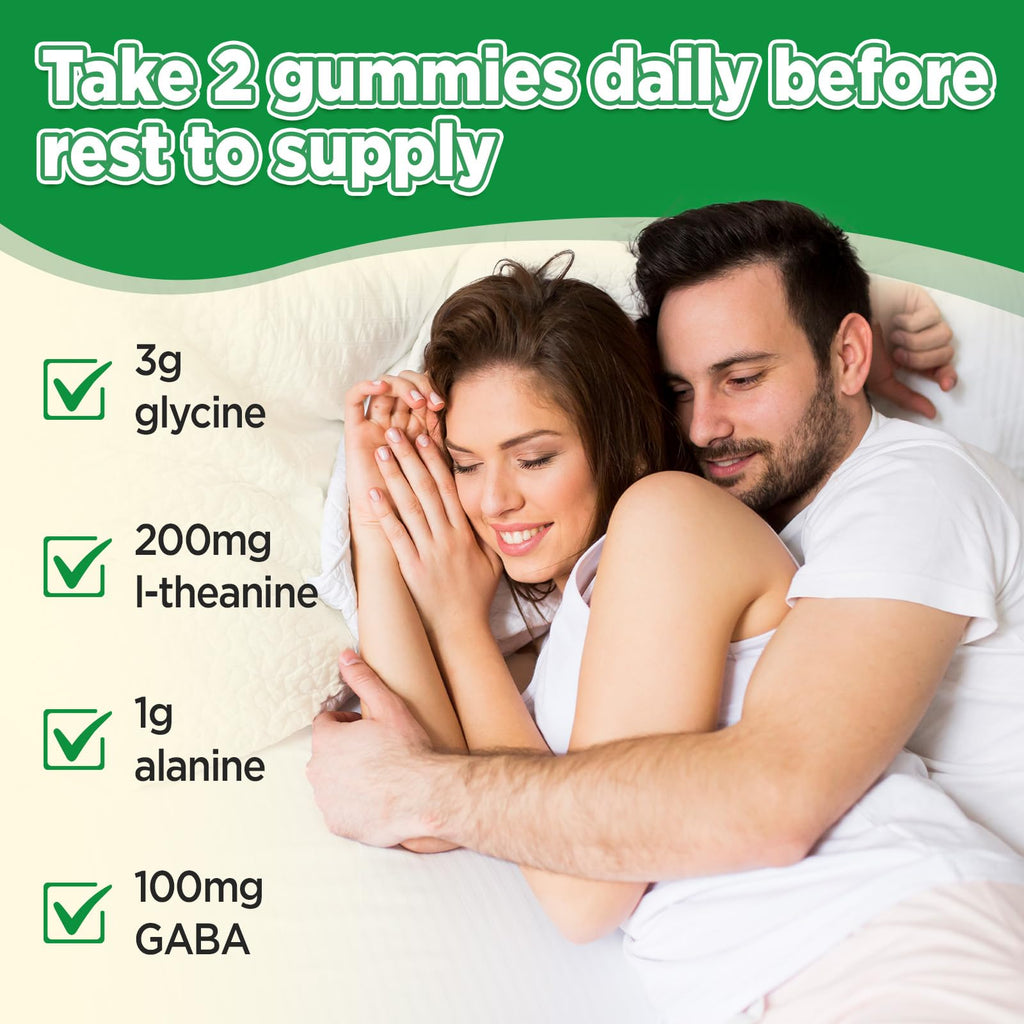 GREABBY Glycine 3g Gummies, with Alanine 1000 mg for Sleep Muscle Relaxation, L Theanine, GABA, Vitamin B6, Glycine Supplements for Adults Sleep, Sugar Free Pineapple Flavor, 60 Gummies