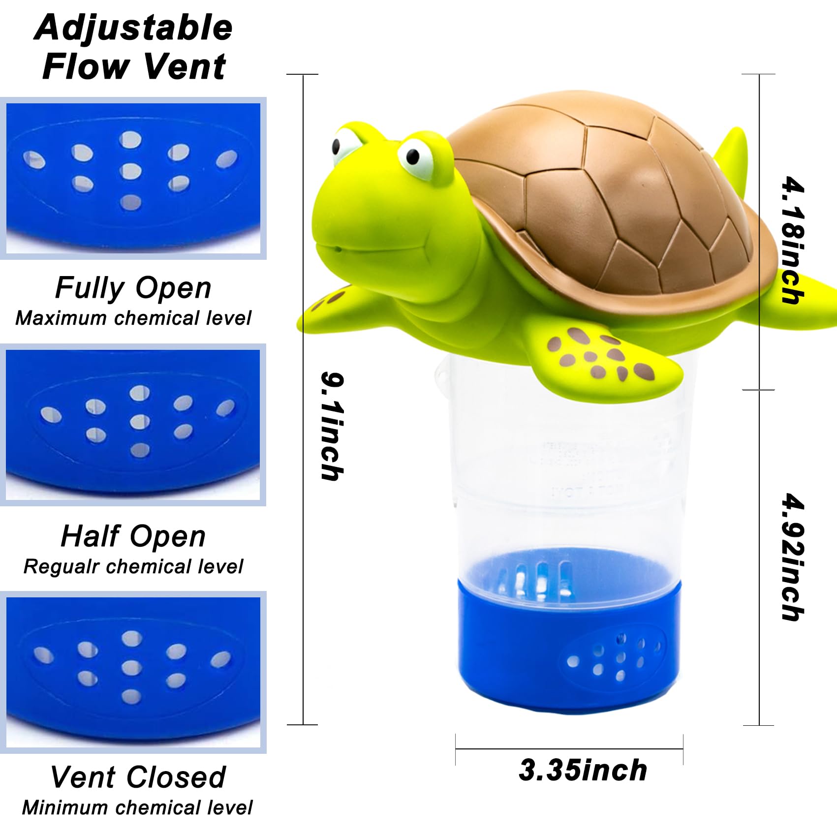 WWD POOL Chlorine Floater, Animal Pool Chlorine Dispenser for Chemical Tablets Fits 3 Inch Tabs Bromine Holder(Turtle)