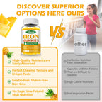 2 Pack Iron Gummies for Women & Men - Vegan Iron Supplement for Anemia & Iron Deficiency, with Vitamin B12, Vitamin C, Zinc, Folate - Energy Boost, Sugar-Free, Pineapple Flavor, 120 Count