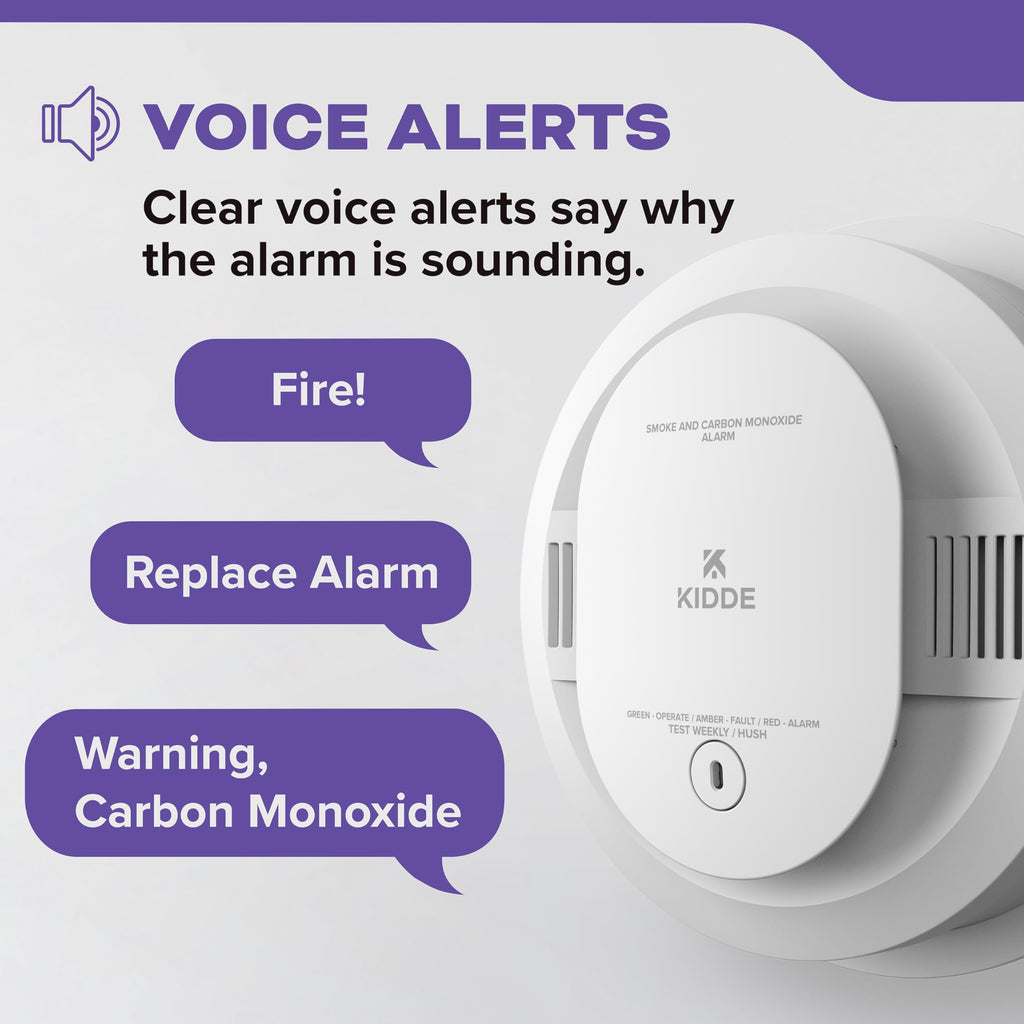 Kidde Smoke and Carbon Monoxide Detector, Hardwired with AA Battery Backup, Voice Alerts, Interconnectable, LED Status Lights, 85 dB Alarm, 5-inches, 30CUAR-V, 1 Pack