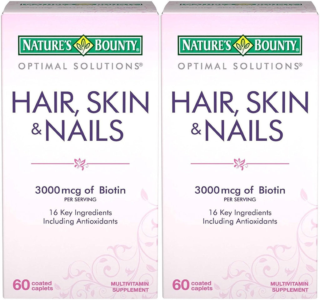 Nature's Bounty Optimal Solutions Hair, Skin & Nails Formula, 120 Coated Caplets (2 X 60 Count)