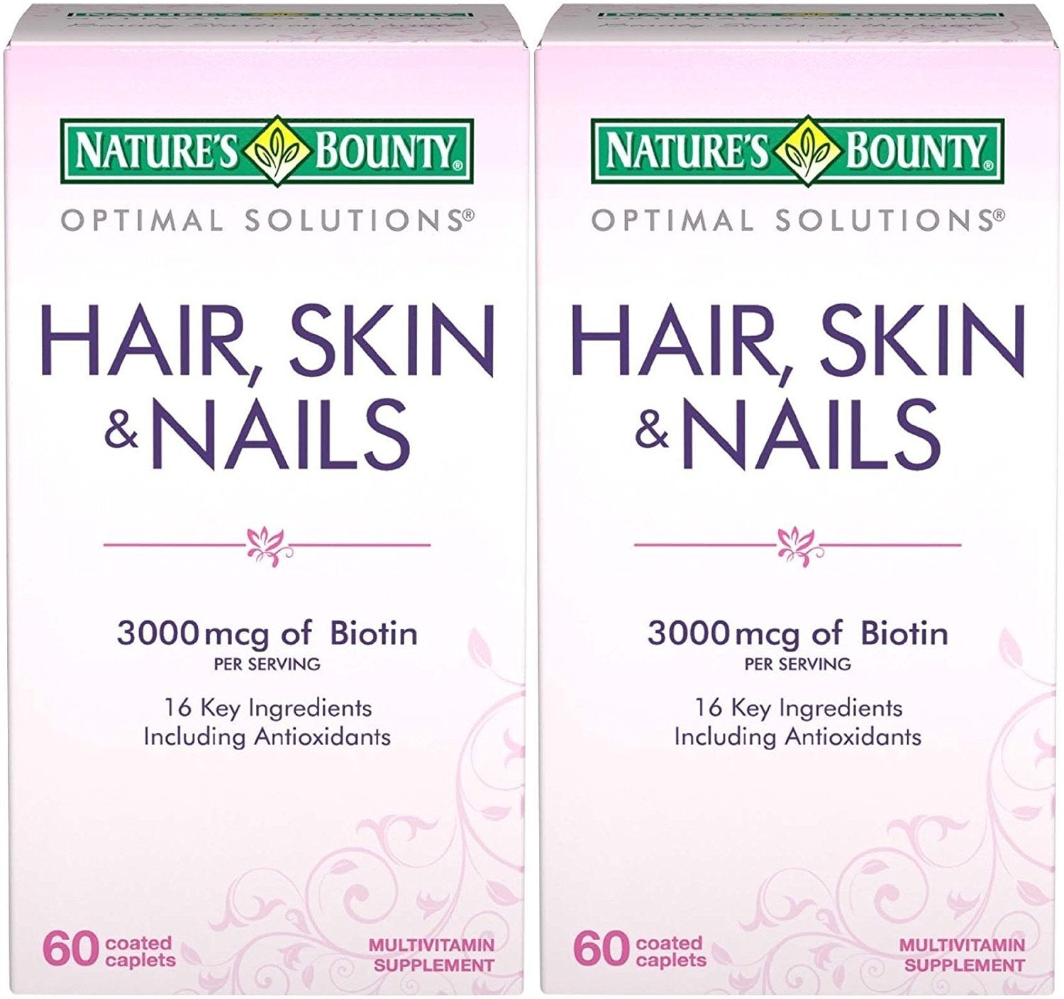 Nature's Bounty Optimal Solutions Hair, Skin & Nails Formula, 120 Coated Caplets (2 X 60 Count)