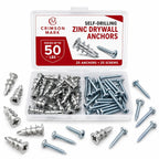 CrimsonMark 50Pcs Metal Self Drilling Drywall Anchors and Screws Kit #8