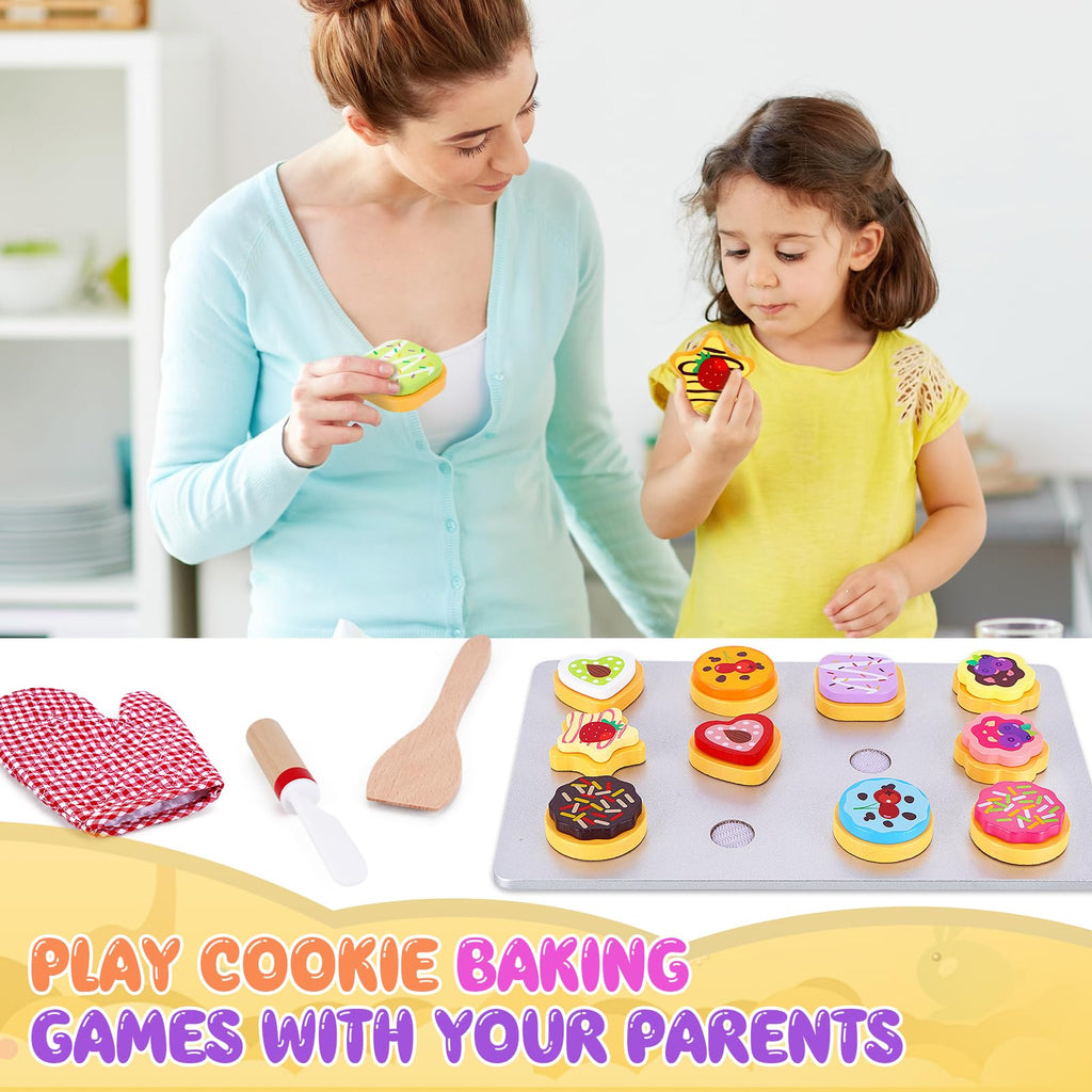 Slice and Bake Wooden Cookie Play Food Set for Kids Kitchen - Toy Food