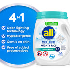 all free clear MIGHTY PACS Odor Relief, Laundry Detergent Pacs, 56 Count, Unscented and Hypoallergenic for Sensitive Skin, Dermatologist Tested, HE Safe