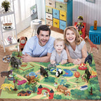 Safari Animals Figures with Activity Play Mat & Storage Box, Realistic Plastic Jumbo Playset, Jungle Wild Zoo Animals Toys for Kids Toddler 3-5, 22Pcs Birthday Gifts Christmas Stocking Stuffers
