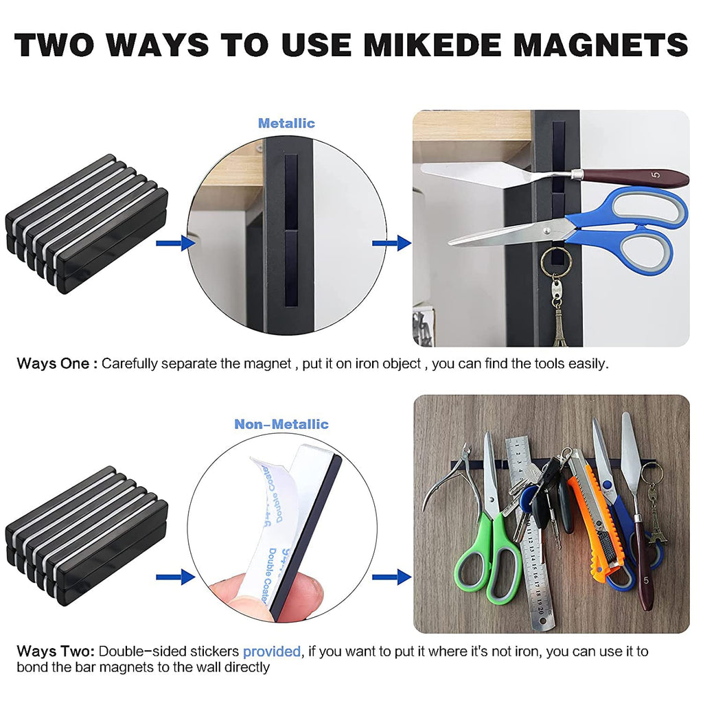 MIKEDE 20 Pack Strong Neodymium Magnets with Double-Sided Adhesive, Black Magnet for Science Experiments STEM Projects,Kitchen, DIY, Tool Storage - 60 x 10 x 3 mm Black