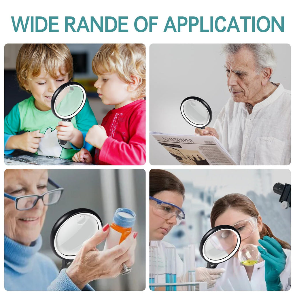 Large Magnifying Glass with 37 LED Light, 10X 20X 45X Handheld Illuminated Lighted Magnifier with 3 Light Modes Rechargeable Magnifying Glass for Seniors Reading, Inspection (Black & White)