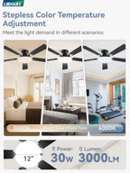 52 Inch Ceiling Fan with Lights and Remote, 30W 12" LED Panel Flush Mount Ceiling Fan, 6-Speed Quiet DC Motor Modern Low Profile Ceiling Fan with Reversible Blades for Bedroom, Living Room, Patio