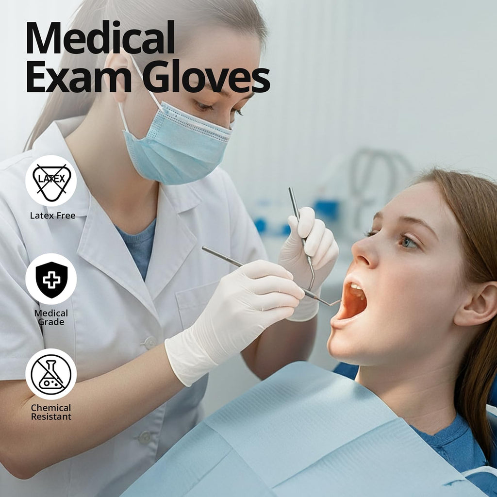 SwiftGrip Disposable Nitrile Exam Gloves, 3-mil, Medium, Case of 1000, White Nitrile Gloves Disposable Latex Free for Medical, Cleaning, Cooking & Esthetician, Food-Safe, Powder-Free, Non-Sterile