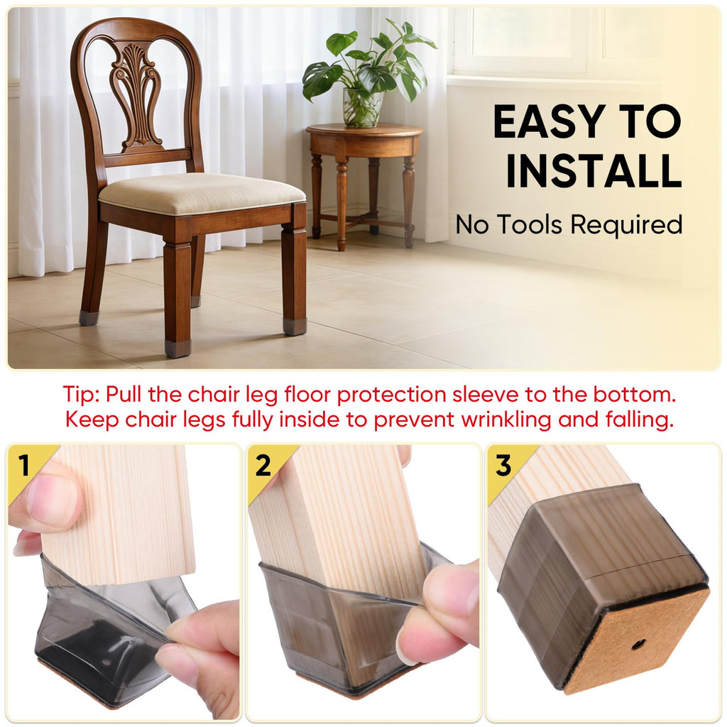 BALEINE Silicone Chair Leg Floor Protectors, Stool Leg Protectors Cap, Chair Leg Caps for Hardwood Floors (Black-32pcs, Square L)