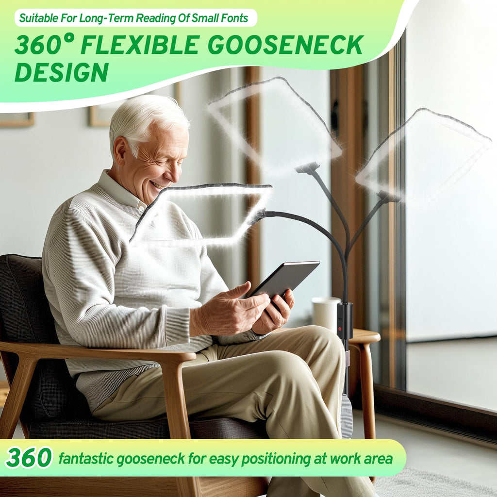 Hands-Free Floor Magnifying Glass with Light and Stand 48-LEDs Lighted Magnifying Lamp with 360° Flexible Gooseneck for Reading Close Work Repair Crafts