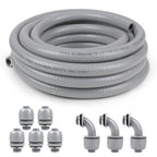 Elecoman 3/4inch 50ft Liquid-Tight Conduit and Connector Kit,Flexible Non-Metallic Liquid Tight Electrical Conduit Kit with 5 Straight and 3 90-Degree Connector Fittings,3/4 in. Dia