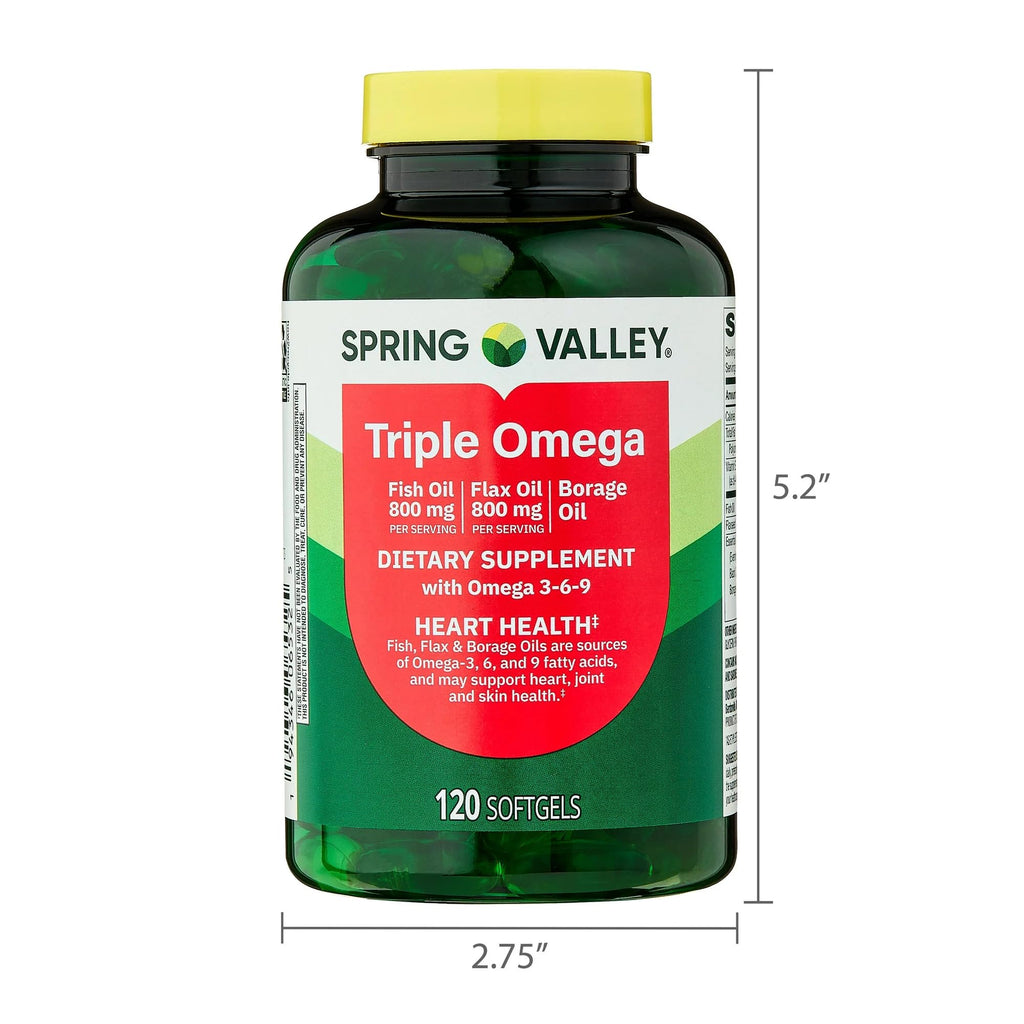 SUREFECT Spring Valley Triple Omega 3-6-9 Softgels with Fish, Flax & Borage Oil - 120 Count Organizer.