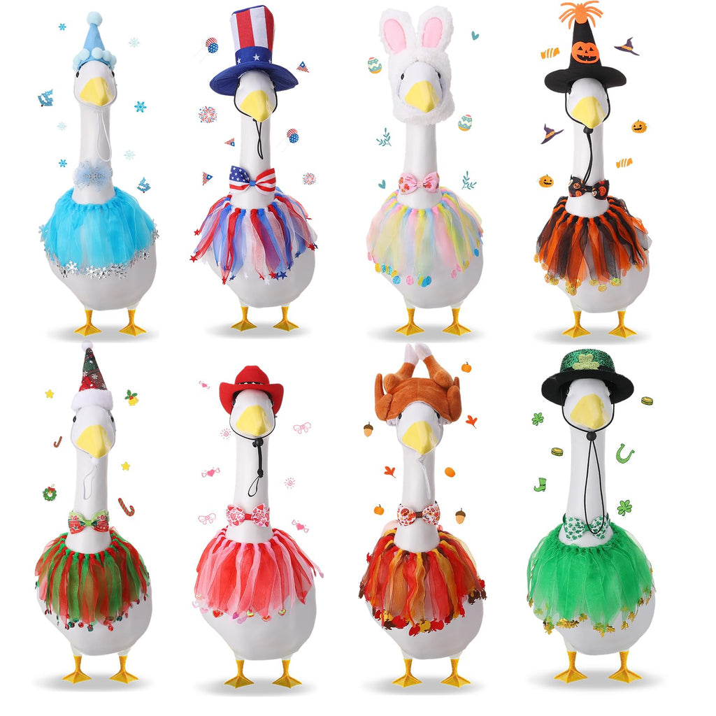ZhouBoat 8 Set Holiday Goose Outfit 23"/17" Cement Goose Clothes Costume for Porch Garden Yard Decor July 4th Halloween Thanksgiving Christmas Winter Easter Valentine Carnival Patio Yard Lawn