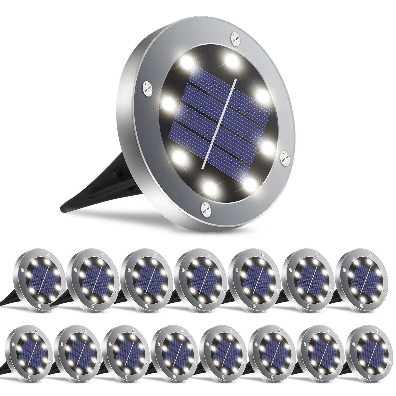 OULONGER Solar Ground Lights 16 Packs, Garden Solar Outdoor Waterproof Pathway Bright In-Ground Landscape Lights for Patio, Lawn, Yard, Driveway, Step and Walkway White Light