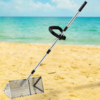 MENGBEI Sand Flea Rake, Beach Treasure Rake Stainless Steel – 16" Wide Stainless Steel Sand Sifter for Shark Teeth, Shells & Sand Crabs, Collapsible Design with Drain Screen