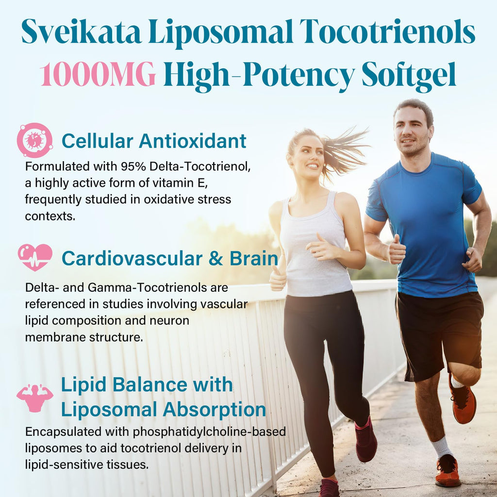 Svaiketa Liposomal Tocotrienols Supplement 1000mg, Vitamin E, Advanced Formula with 95% Delta-Tocotrienols & 5% Gamma-Tocotrienols - 60 Softgels (2 Bottles)