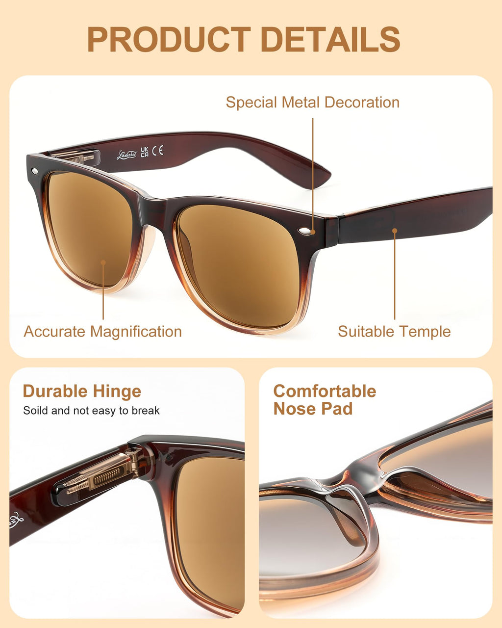 LADEESSE 3 Pack Reading Sunglasses for Women, UV400 Sun Readers Glasses Spring Hinge Outdoor Sunglasses-200(Not bifocal)