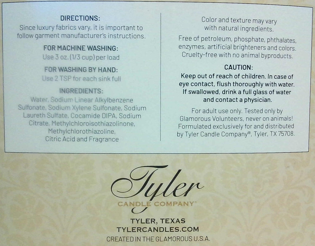 Tyler Glam Wash Laundry Detergent, Diva, Liquid, 4Fl Oz HE Safe w/Dryer Sachet Pouch h1