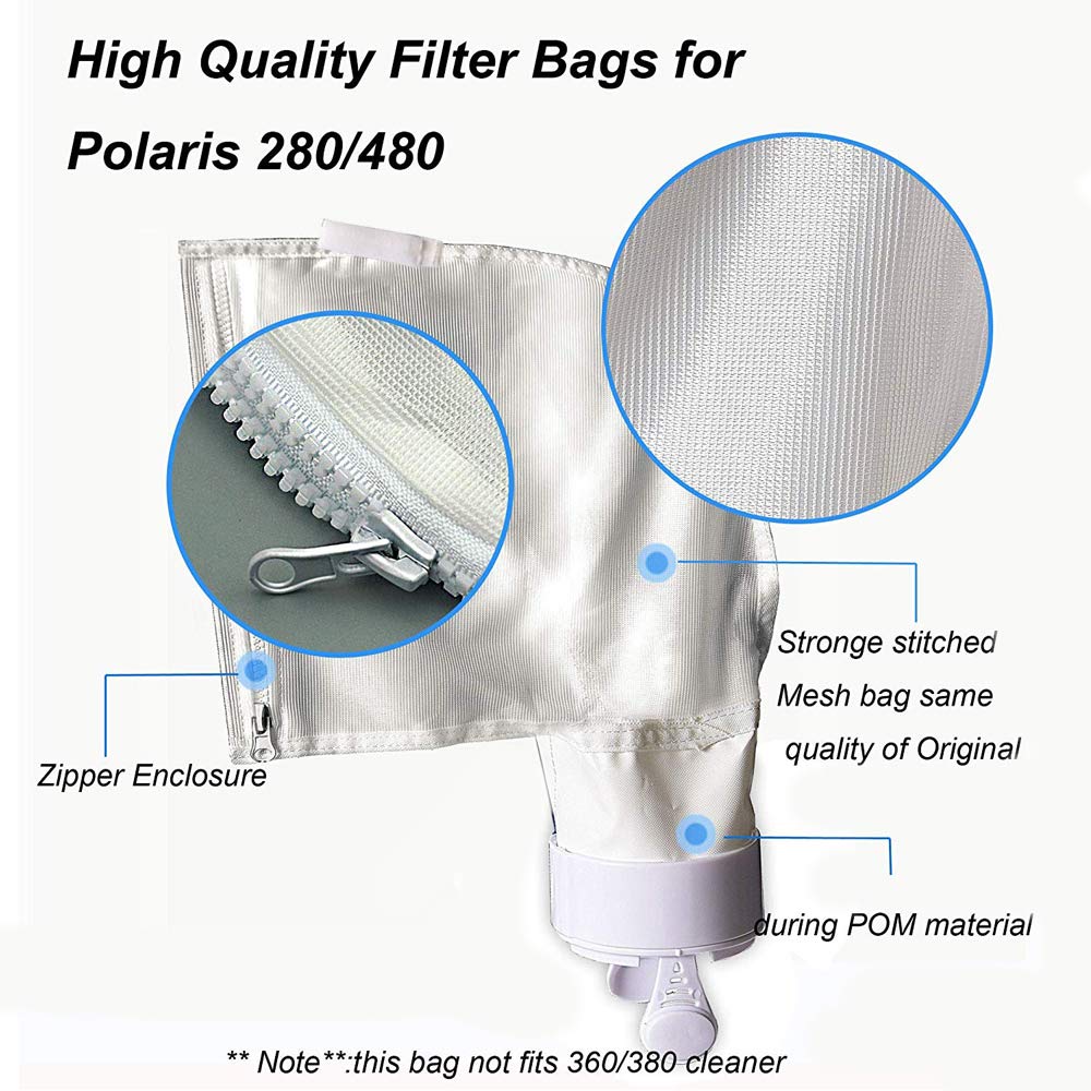 UCEDER Pool Spa Part Zippered Bag Replacement for Polaris 280，480 Pool Cleaner All Purpose Filter Bag K13 Pack of 3