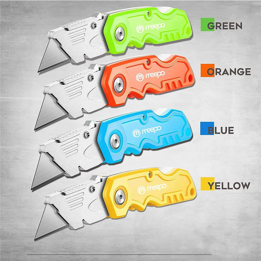 M MEEPO Box Cutter, 20-Pack Tough Folding Box Cutter Bulk for Heavy Duty Purpose, Razor Sharp Utility Knife Bulk, with Extra 50-Piece Blades, Can cut Drywall, Sheet Plastic, Linoleum, Boxes, Rope