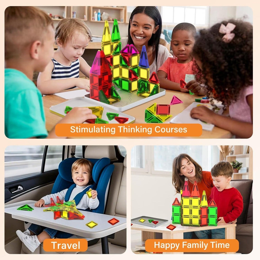 Anyeve Mini Magnetic Tiles, 46PCS Travel Magnetic Tiles with Case, STEM Educational Building Set Construction Toys for Kids Ages 3+, Portable Building Toys for Toddlers, Boys & Girls Birthday Gift