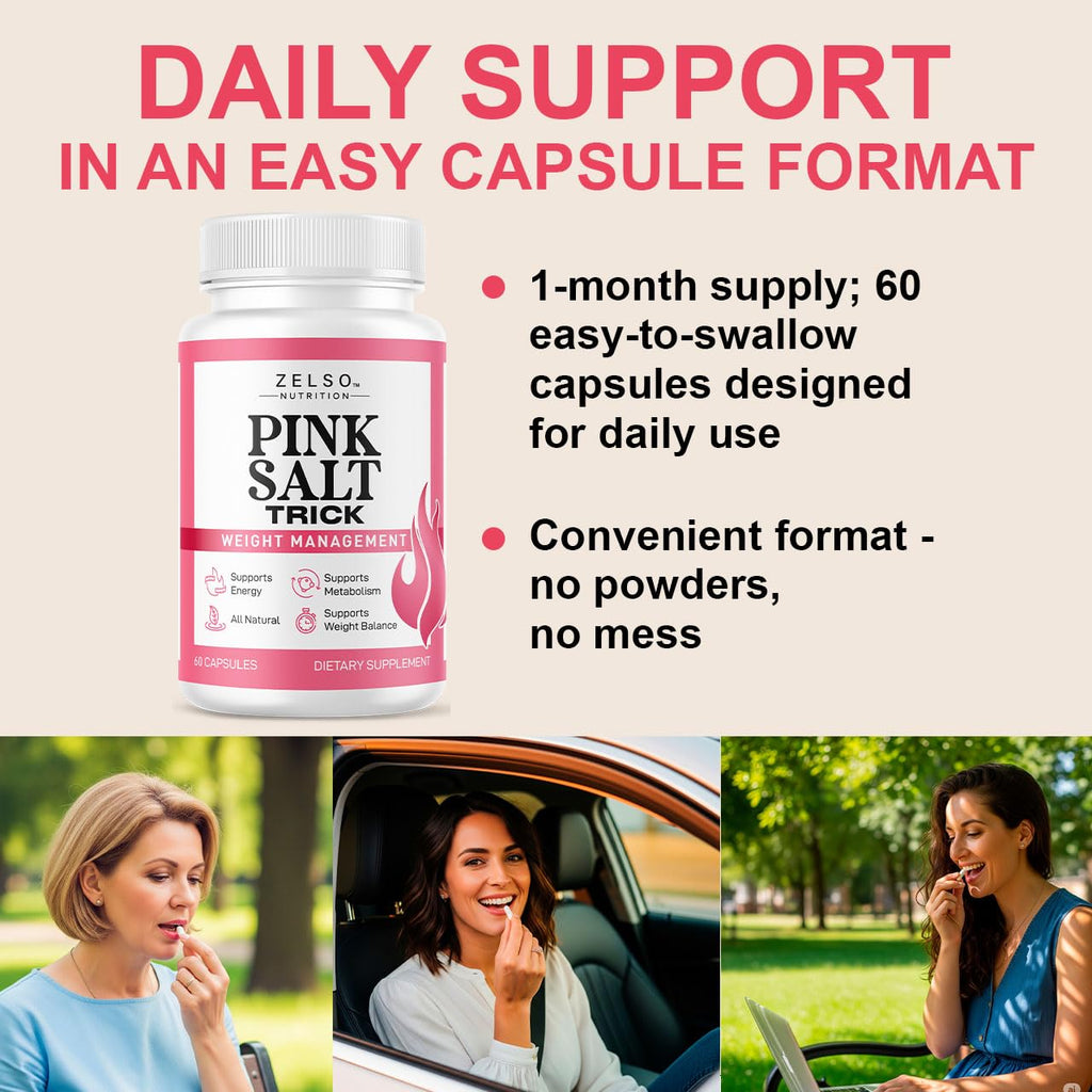 Pink Salt Trick Capsules - Original PinkSalt Trick Supplement for Weight, Energy & Metabolism - All Natural Advanced Support Formula Pills Reviews, 60 Capsules for 1 Month