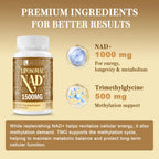 LIGUSTERI 1500 MG Liposomal NAD+, 98%+ Absorption, NAD+ Supplement for Women & Men with TMG, for Aging Defense, Cellular Energy, Heart & Brain Function, Longevity, 60 Softgels