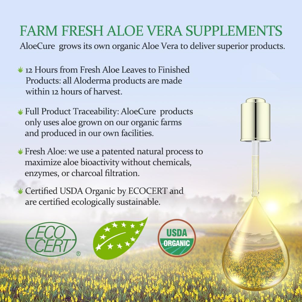 AloeCure Aloe Vera Capsules, Made with Organic Aloe Vera Aloin Free to Gently Support Gut Health & Digestive Comfort, Stomach Acid Buffer, Natural Immune Supplement, 2Btls x 60 Caps, 300mg Capsules