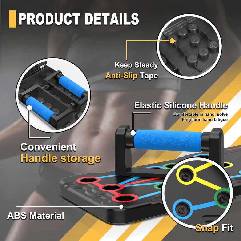 Foldable push-up rack for portable strength training, sturdy and stable equipment for men's and women's home gym workouts.