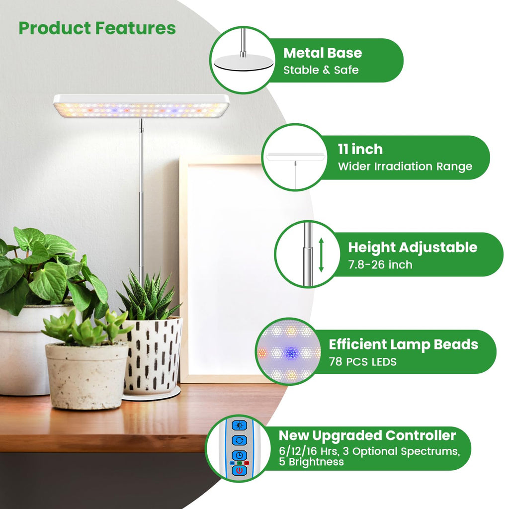 Wiaxulay Plant Grow Light, 11in Full Spectrum for Indoor Plants with Base