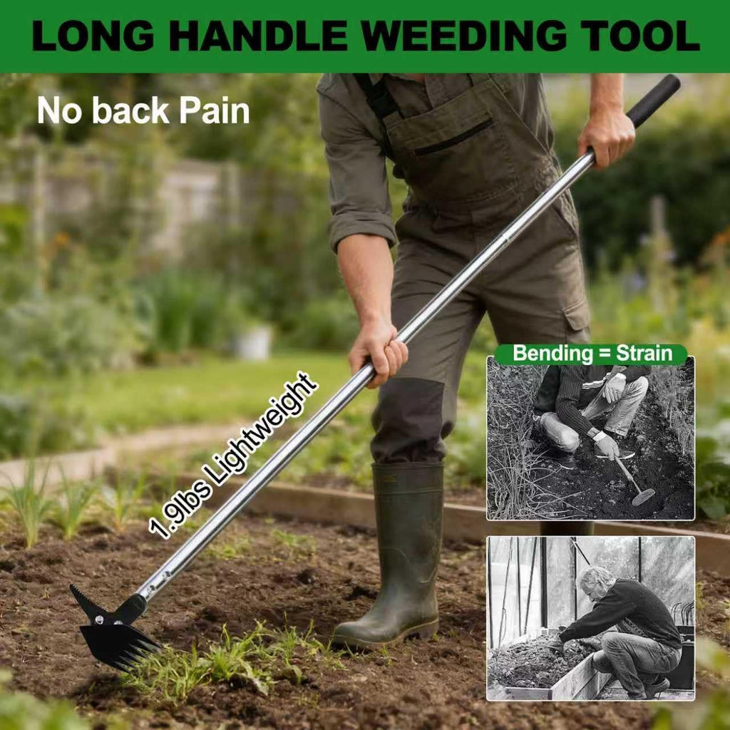 BARAYSTUS Weed Puller 61" Adjustable Long Handle, 2-in-1 Weed Rake & Crack Weeder with Detachable Head, Stainless Steel Weeding Tool for Lawn, Yard, Garden & Sidewalk Cracks, Weed Remover
