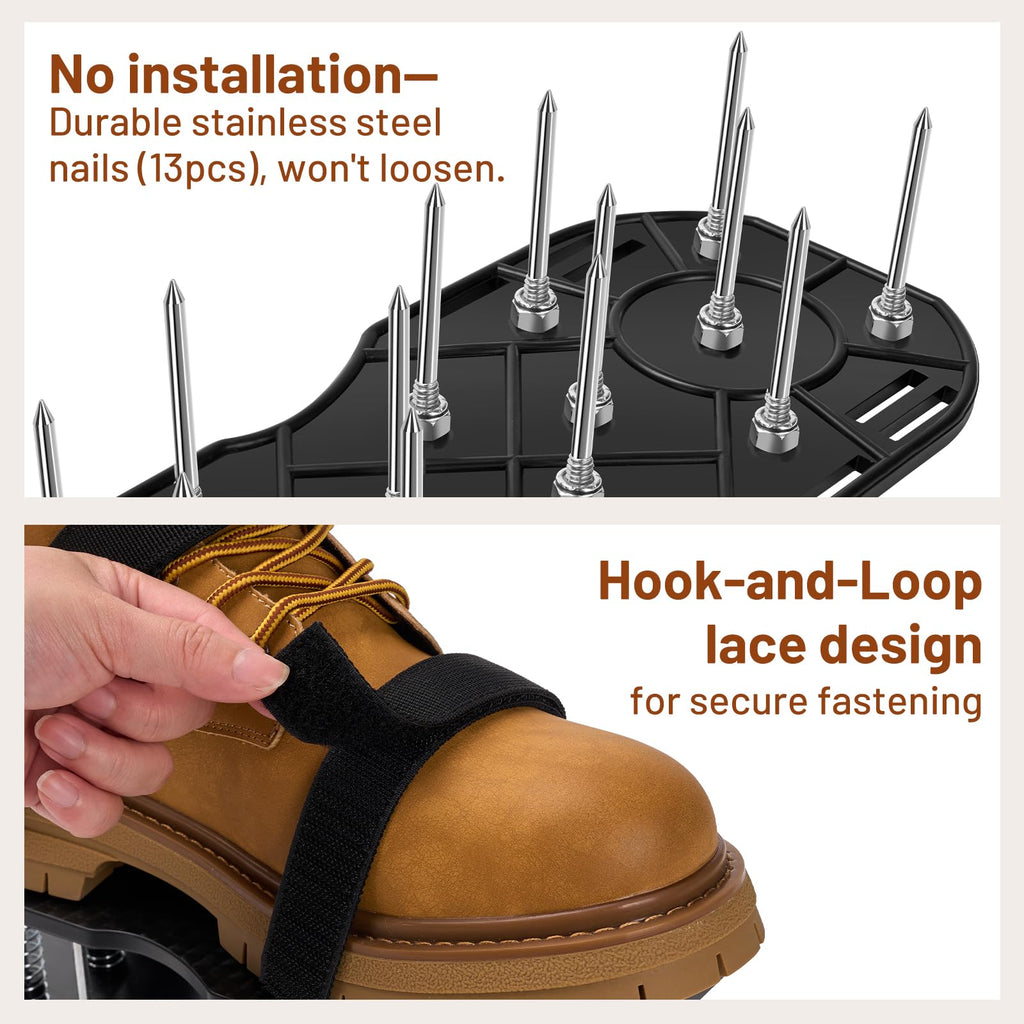 DWAEEGG Lawn Aerator Shoes, Pre-Installed Two-Layer Spike Aerator Shoes Tool with Hook-and-Loop Adjustable Straps, Durable and Self-Cleaning for Patio Garden Soil and Plat Grassland