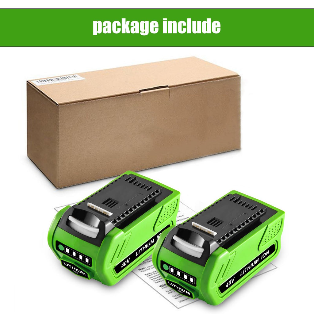 2 Pack 40V 6000mAh Ultra High Capacity Lithium Replacement Battery Compatible with Greenworks 40V Battery Power Tools 29252 20202 22262 25312 25322 20642 22272 27062 29462 Tool(NOT for Gen 1) (Green)