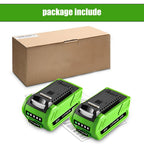 2 Pack 40V 6000mAh Ultra High Capacity Lithium Replacement Battery Compatible with Greenworks 40V Battery Power Tools 29252 20202 22262 25312 25322 20642 22272 27062 29462 Tool(NOT for Gen 1) (Green)