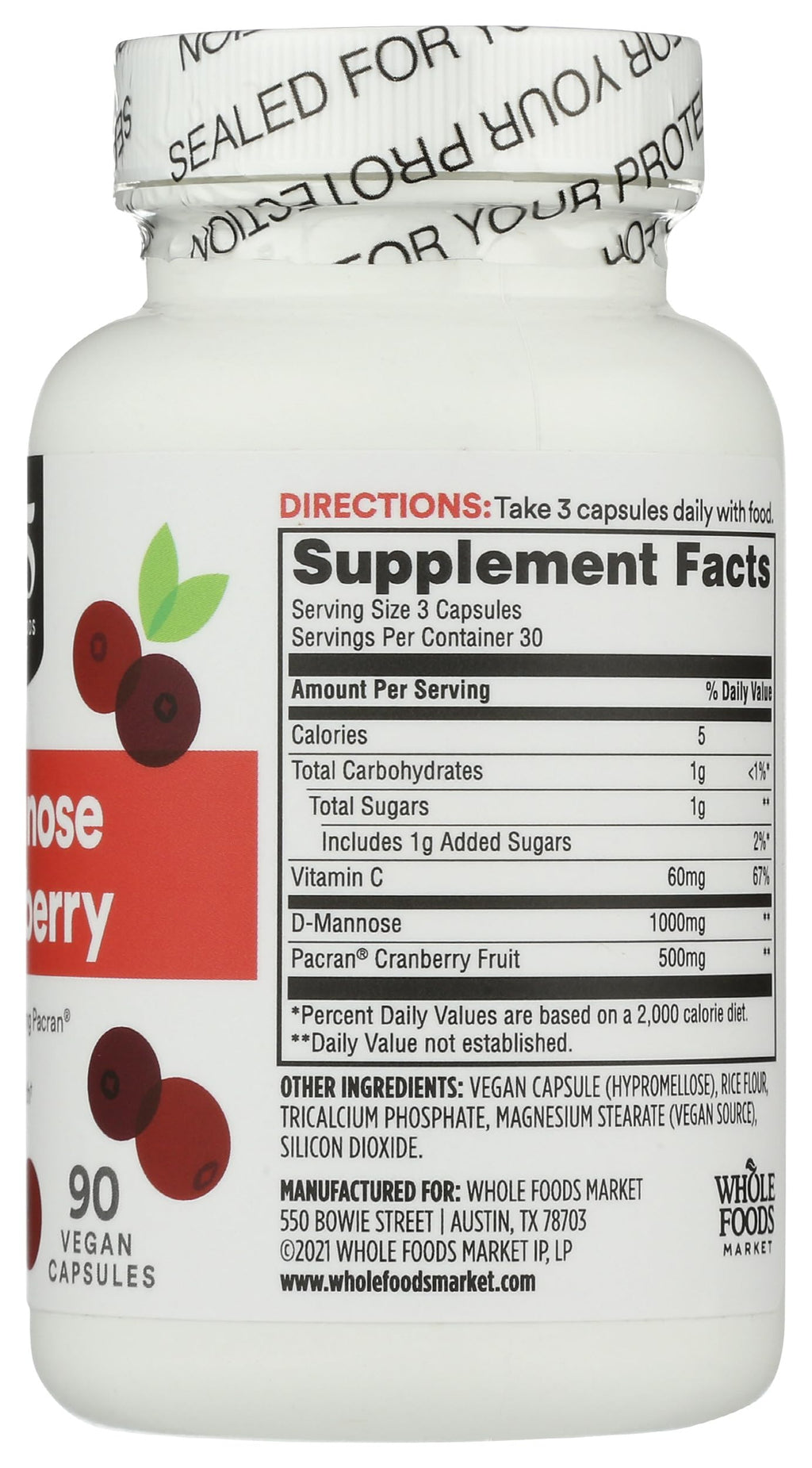 365 by Whole Foods Market, D-Mannose With Cranberry, 90 Count