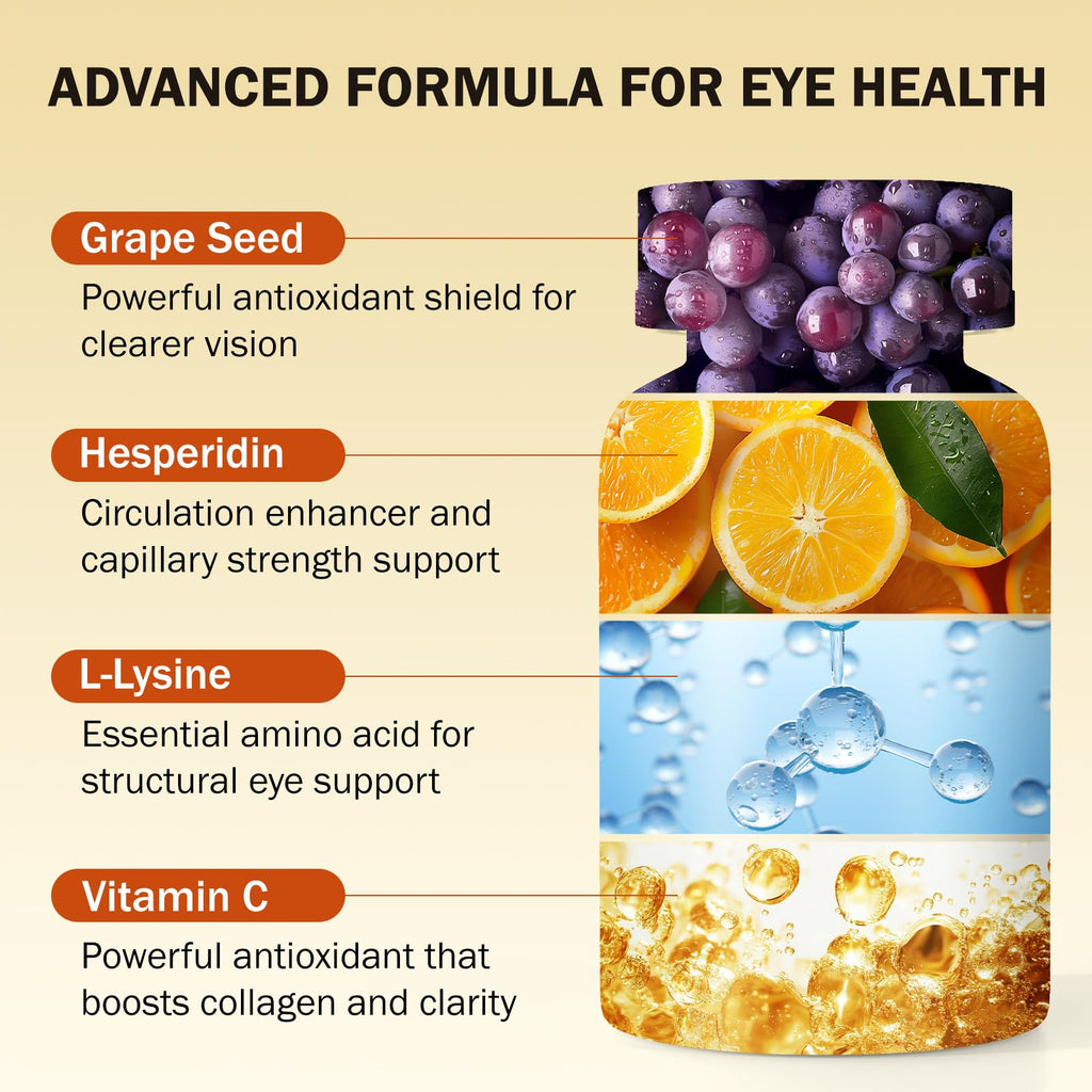 Besgiful Eye Supplement for Vitreous Health, Promotes Clear Vision, Improves Eye Strain & Dryness, Reduces Squiggly Lines, Eye Degeneration, Clear Eye Support, 90 Vegan Capsules