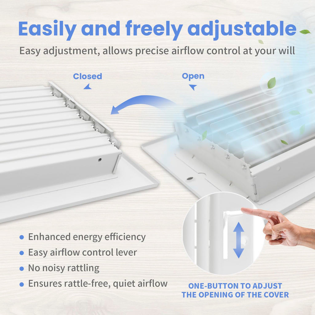 10 x 6 Inch [Duct Opening] Air Vent Covers for Wall or Ceiling - High Airflow 2 Way Steel Ventilation - Adjustable Wall/Ceiling Register, 11-3/4 Inch x 7-3/4 Inch [Overall Dimensions]