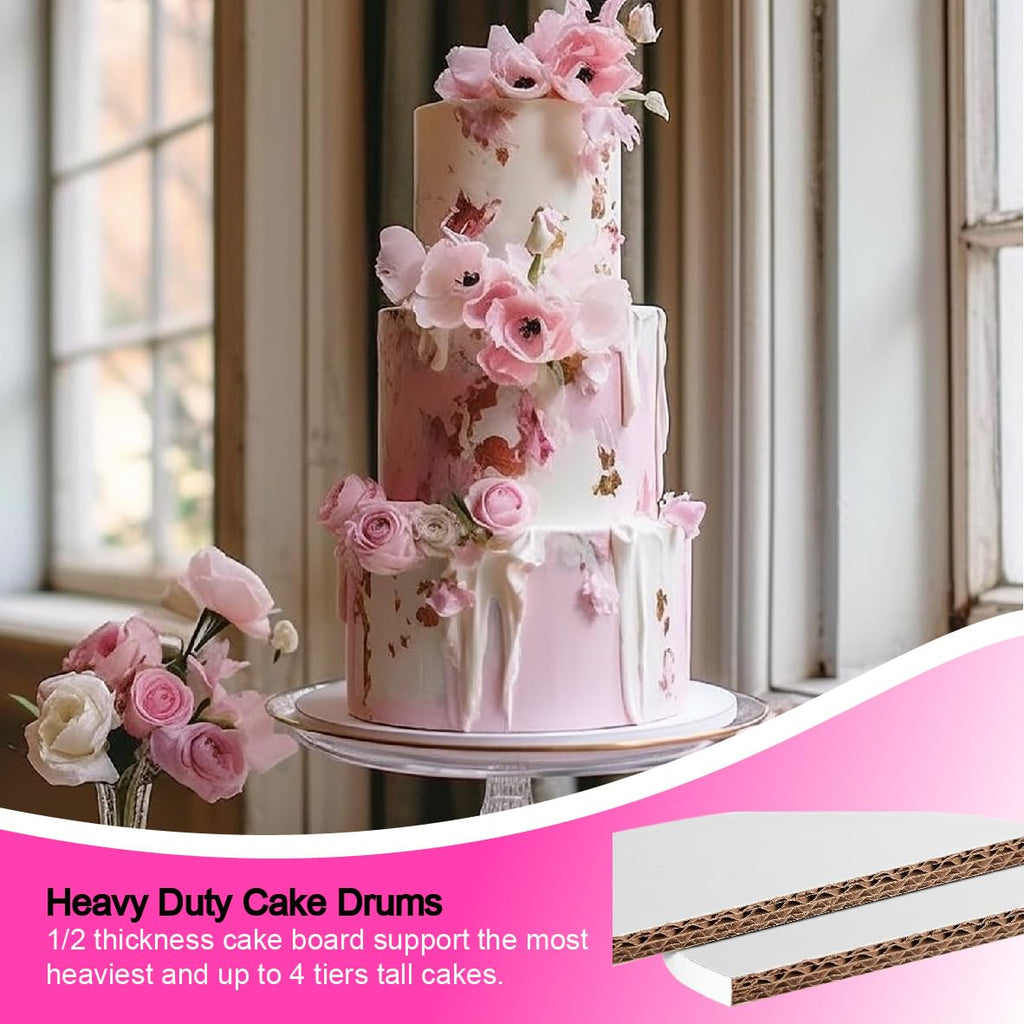 ANSSDO 12 Packs Thick Cake Drums, Greaseproof 12 inch Assorted Round Cake Drum in Gold Black Sliver White Cake Base, Cardboard Cake Boards for Presenting Heavy/Tall Tiered Cakes, Base para Pastel