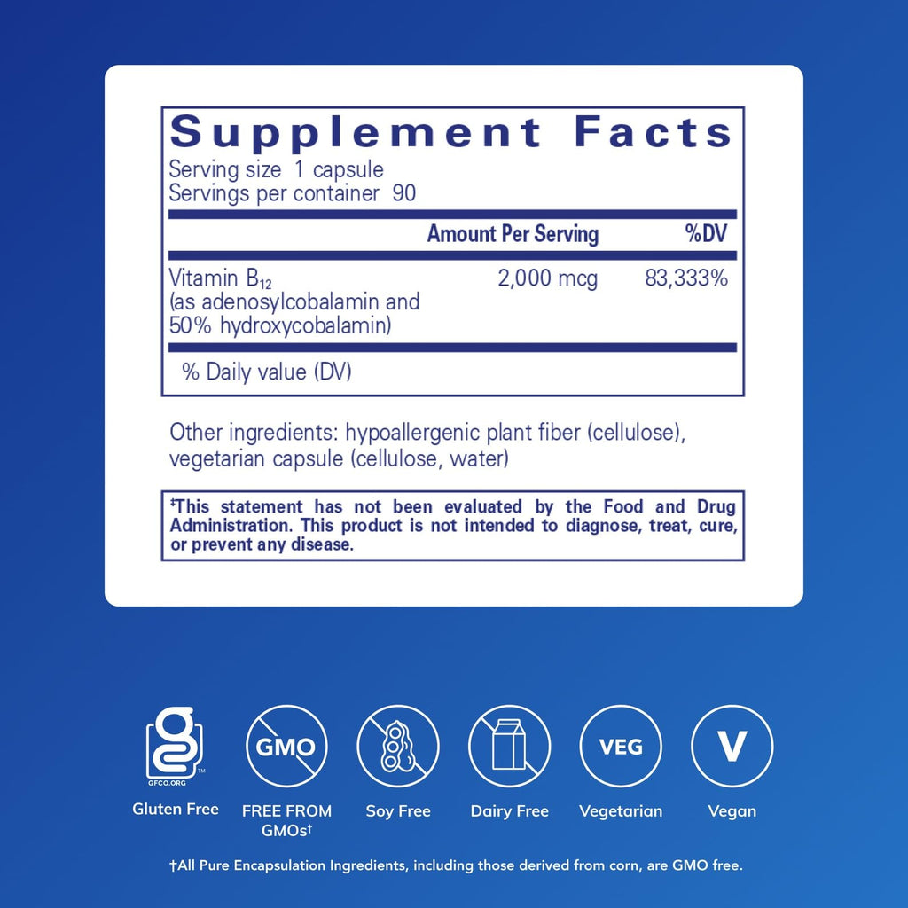 Pure Encapsulations Adenosyl/Hydroxy B12 90's - High-Potency B Vitamin - for Energy Metabolism & Neurological Support* - Brain Support Supplement* - Vegan & Gluten Free - 90 Capsules