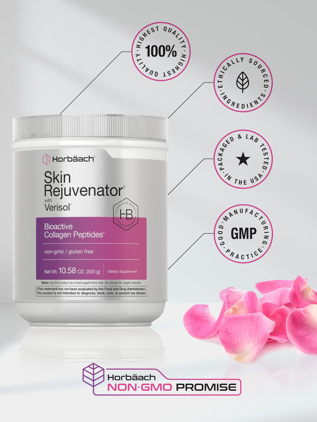 Horbäach Skin Rejuvenator with Verisol 10.58 oz | Bioactive Collagen Peptide Powder | Types I and III | Non GMO, Gluten Free Supplement