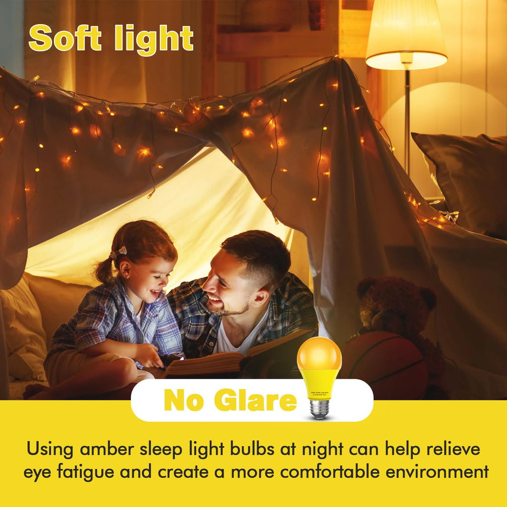 mfxmf Sleep Light Bulb 4 Pack Dimmable A19 9W 1800K Warm Light Bulbs