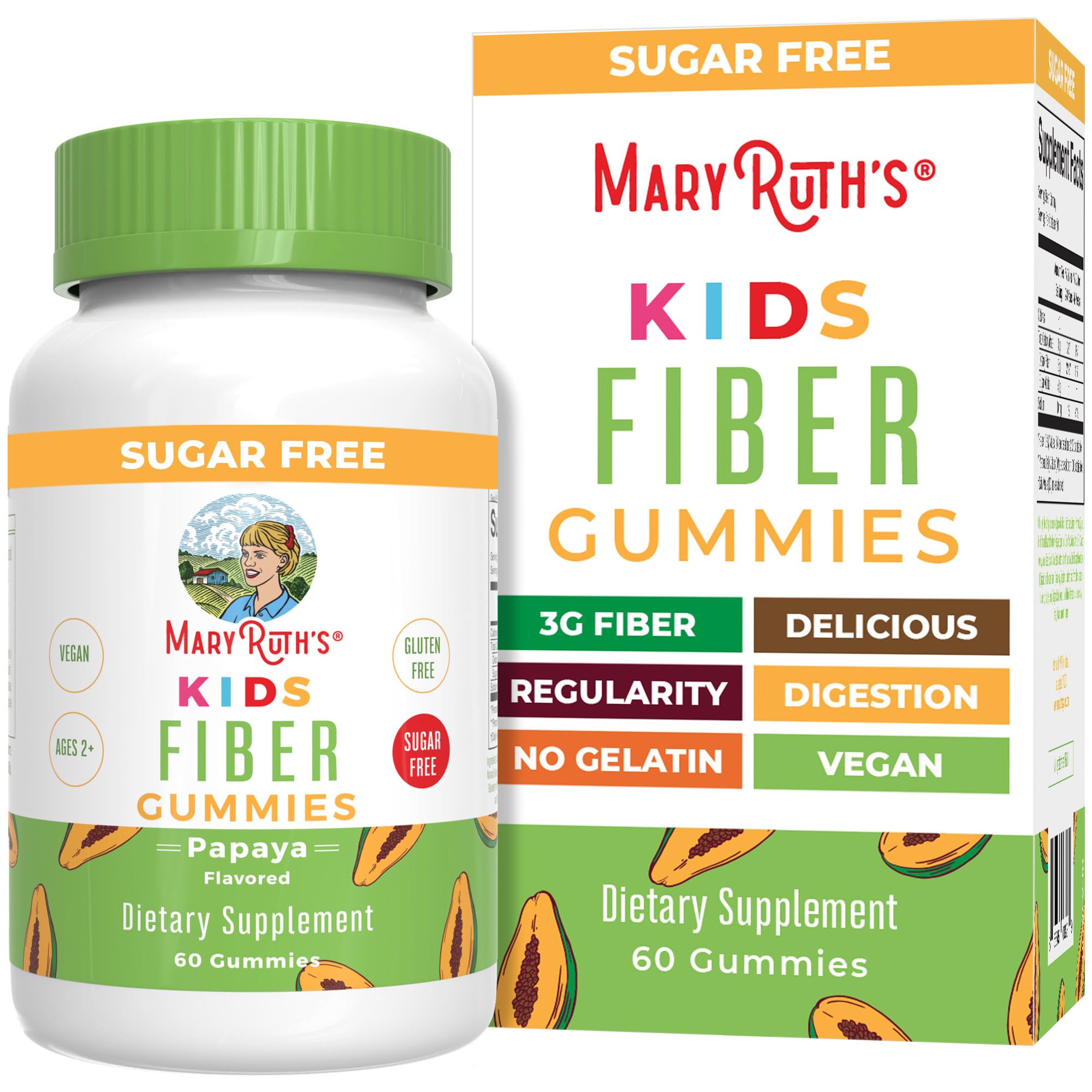 MaryRuth Organics Fiber Gummies for Kids | 2 Month Supply | Sugar Free | Soluble Fiber Supplement | Gut Health & Digestion Support | 3g Fiber per Gummy | Vegan | 60 Count