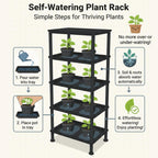 RooTrimmer 5-Tier Seed Starter Trays, Plant Stand, with Bottom-Watering Design– Reinforced Thickened Shelf for Small Pots, Balcony/Indoor Seed Starting & Greenhouse, Black
