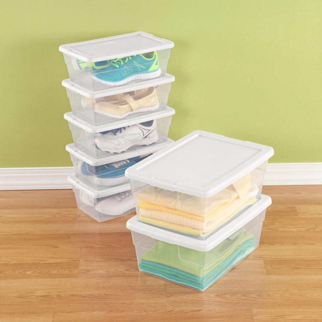 Sterilite Storage Boxes, Stackable Clear Plastic Bins, 6 Quart, 12-Pack